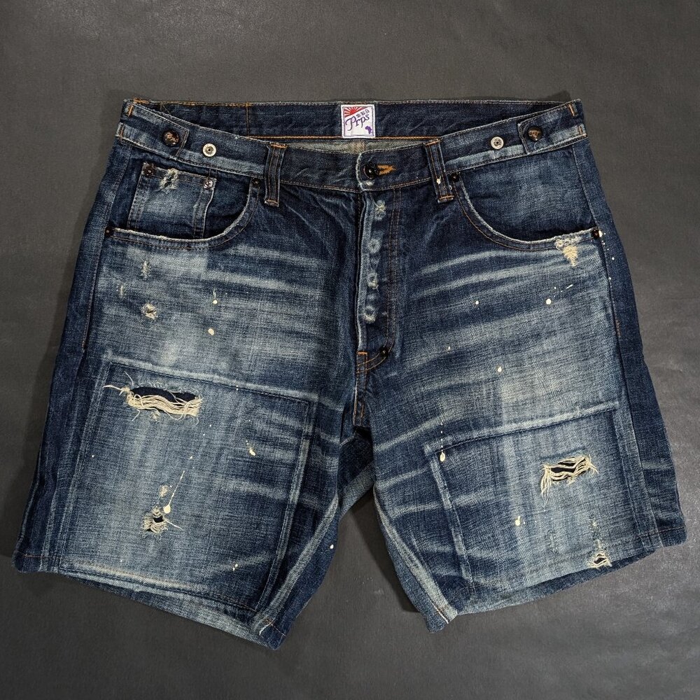 Men’s PRPS Distressed Denim Shorts Size 33 Blue Casual Streetwear